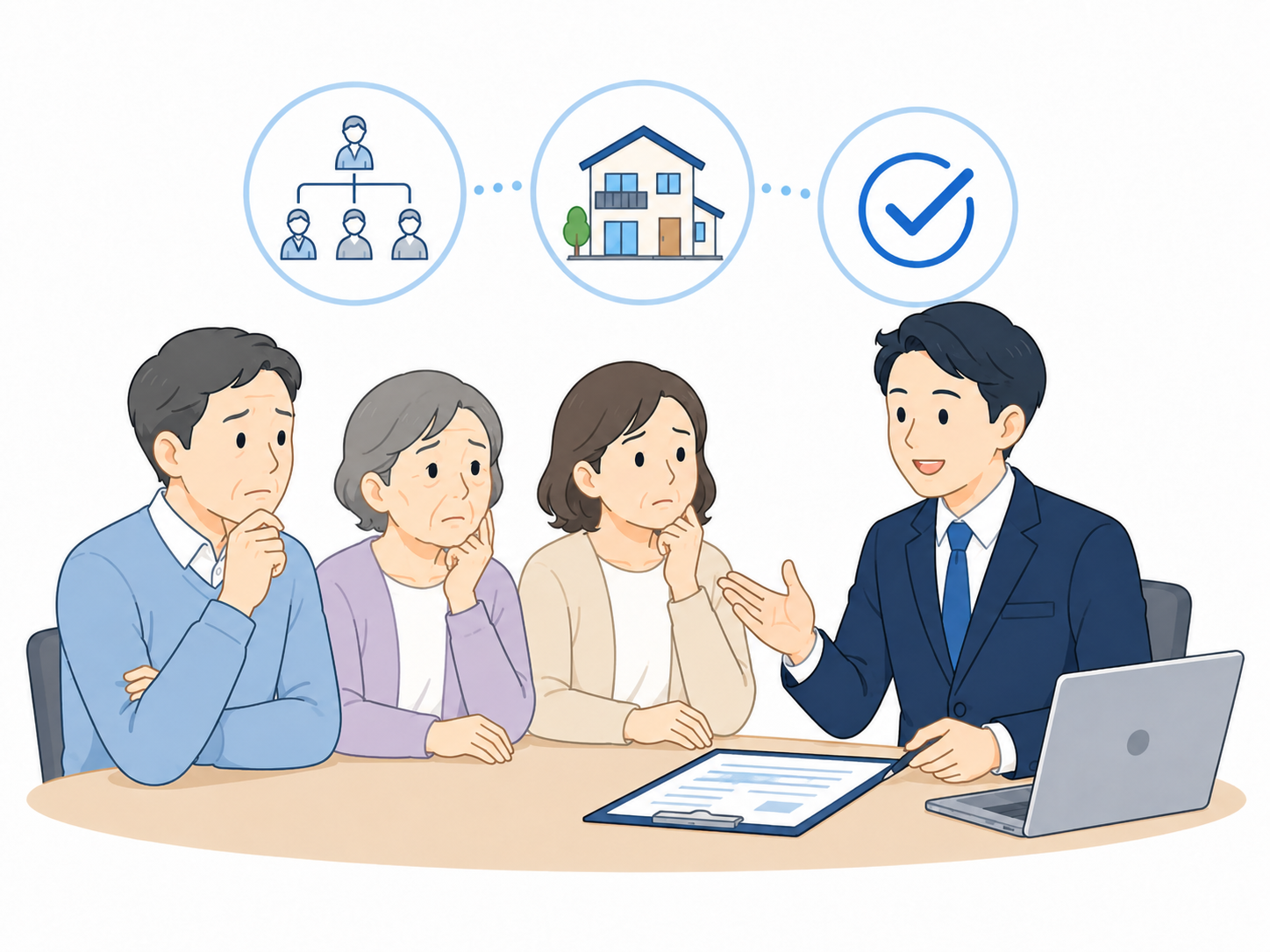 地主とのトラブルや借地権売却について専門家へ相談する様子