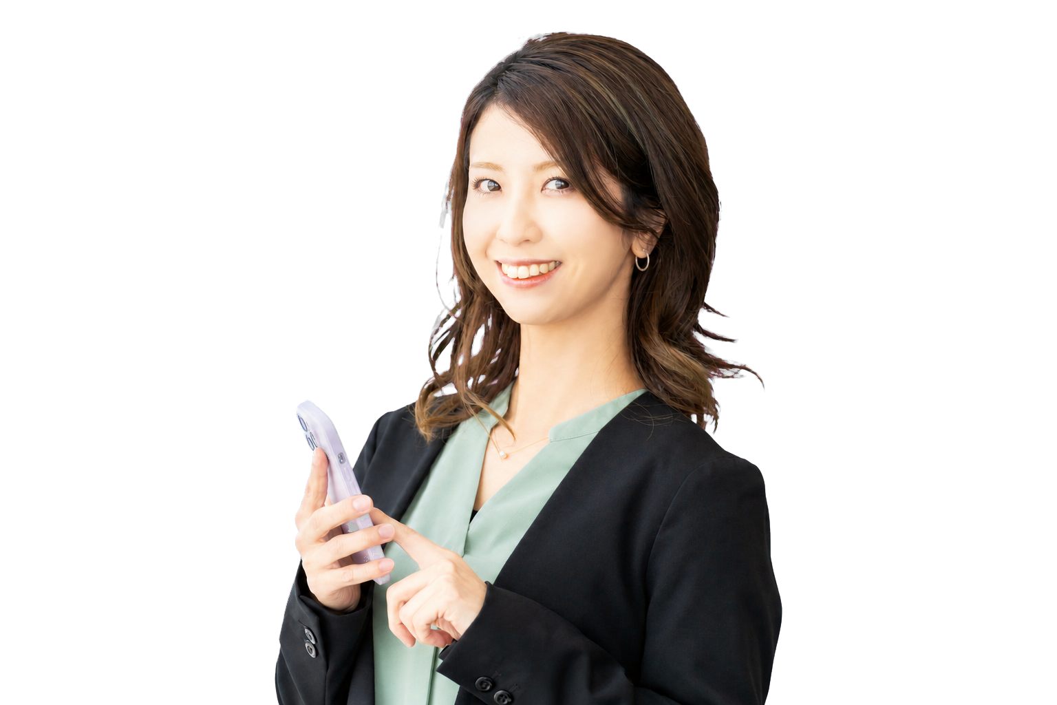 スマートフォンからの相談を案内する女性スタッフ