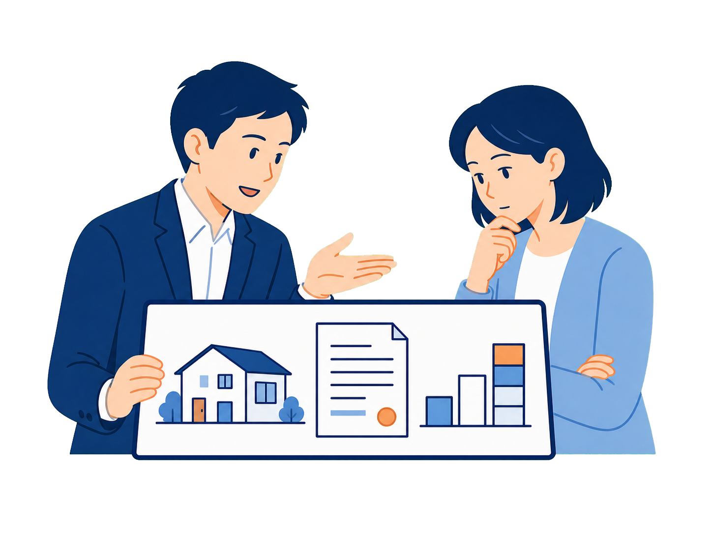 売却方法と査定内容の提案を確認する様子